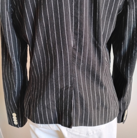 American Living Ralph Lauren Linen Cotton Blazer Black White Stripe Size 14 - Picture 10 of 16